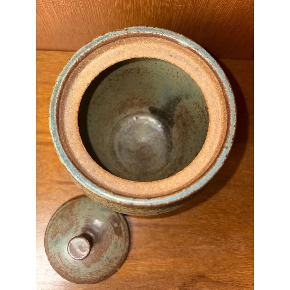 Signed Studio Pottery Lidded Jar Medium Sized Decorative Storage